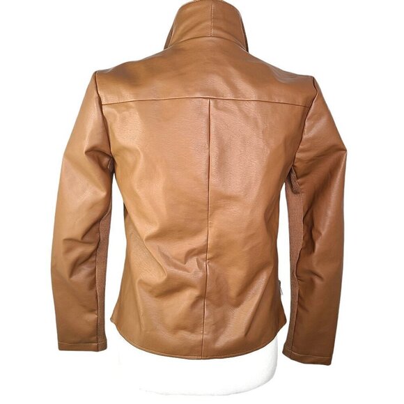 NWT BB Dakota Gabrielle Cognac Brown Vegan Leather Asymmetrical Jacket - Picture 7 of 11
